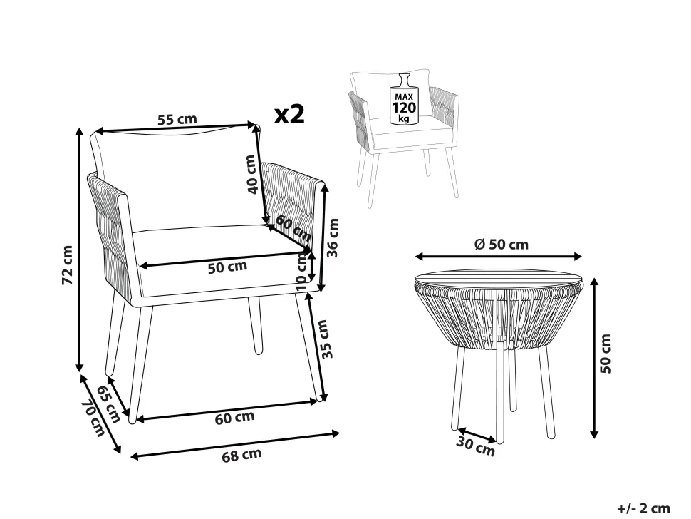 Balkonset Rattan Naturlich Auflagen Hellbeige Gargano