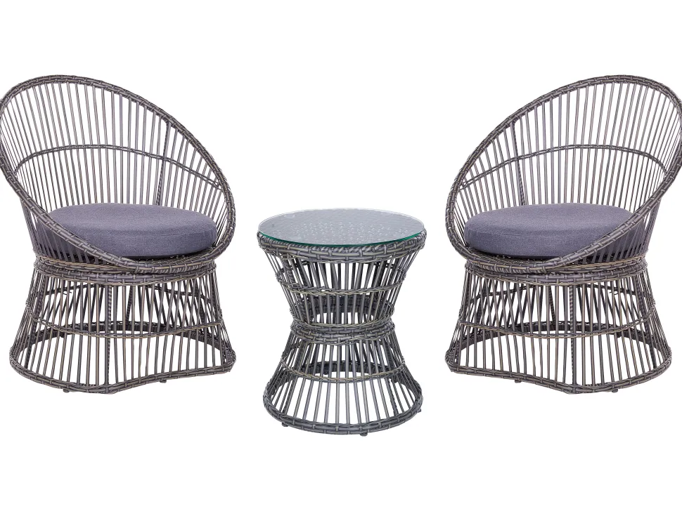 Balkonset Rattan Taupe Auflagen Dunkelgrau Mesyna