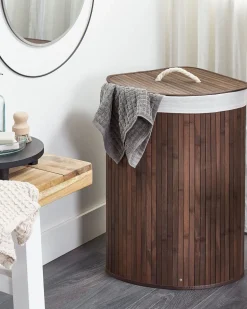 Bamboo Basket With Lid Dark Wood Matara