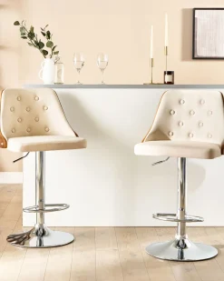 Barhocker Beige / Dunkler Holzfarbton Hohenverstellbar 2Er Set Vancouver