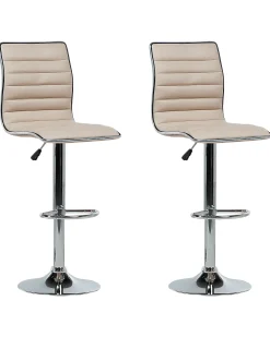 Barhocker Kunstleder Beige Hohenverstellbar 2Er Set Lucerne