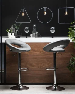 Barhocker Kunstleder Grau Hohenverstellbar 2Er Set Peoria