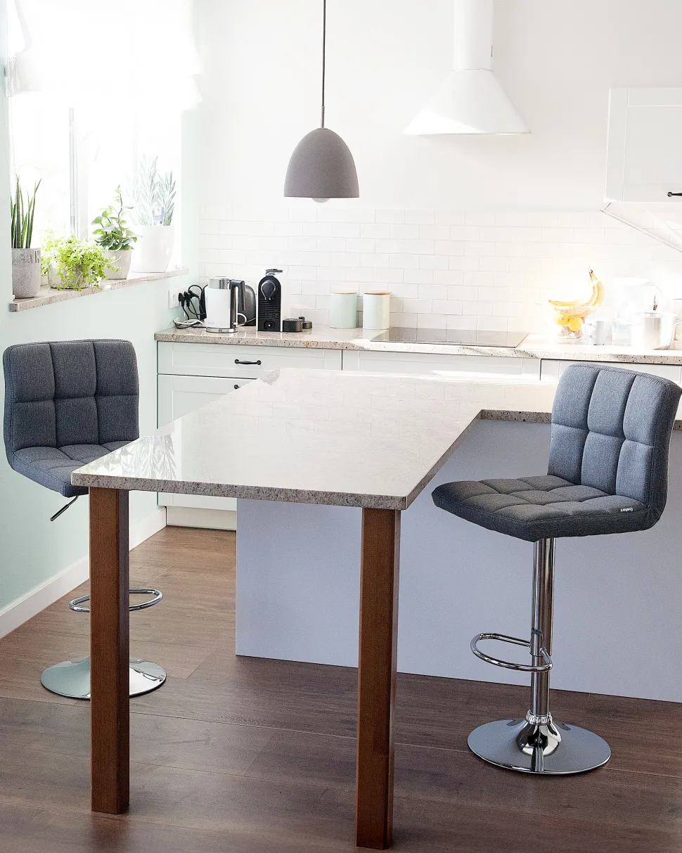 Barhocker Polsterbezug Grau Hohenverstellbar 2Er Set Marion