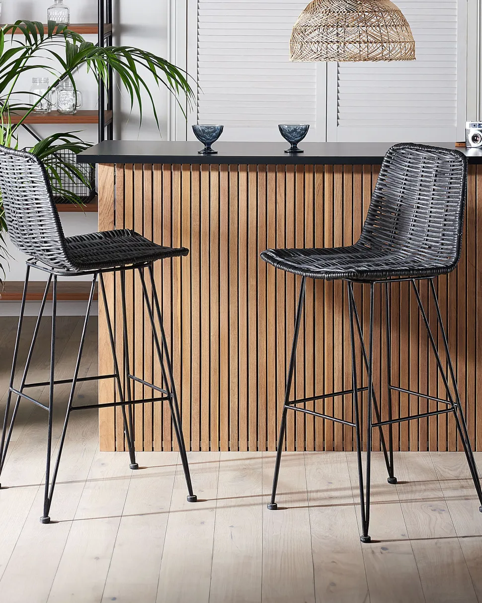 Barhocker Rattan Schwarz 2Er Set Cassita