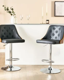 Barhocker Schwarz / Dunkler Holzfarbton Hohenverstellbar 2Er Set Vancouver