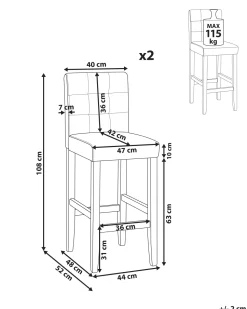 Barstuhl Kunstleder / Kiefernholz Weis 2Er Set Madison