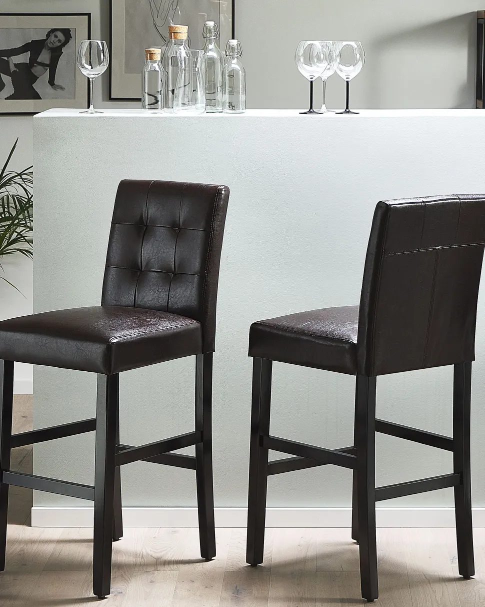 Barstuhl Kunstleder / Kiefernholz Braun 2Er Set Madison
