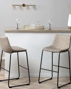 Barstuhl Polsterbezug Beige / Schwarz 2Er Set Franks