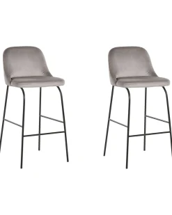Barstuhl Samtstoff Grau / Schwarz 2Er Set Nekoma