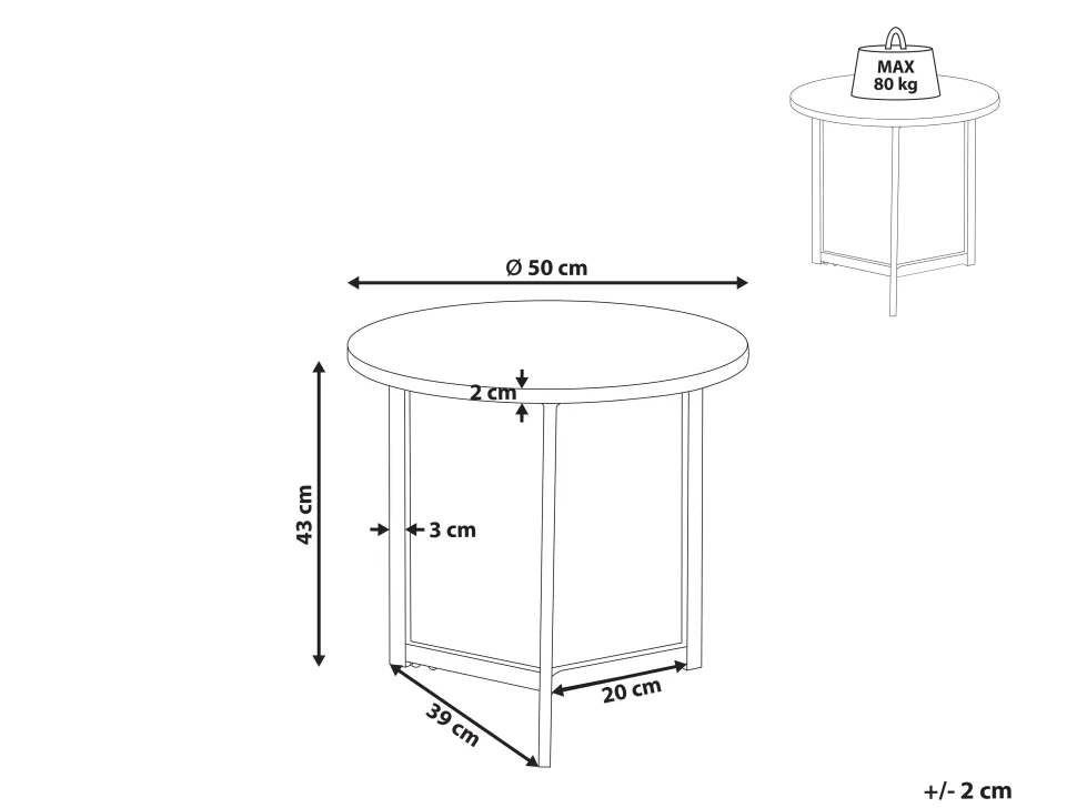 Beistelltisch Dunkler Holzfarbton / Schwarz O 50 Cm Tippo