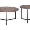 Beistelltisch 2Er Set Dunkler Holzfarbton / Schwarz Rund Tippo