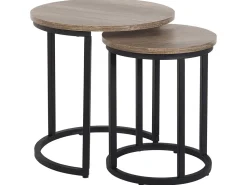 Beistelltisch 2Er Set Dunkler Holzfarbton / Schwarz Rund Dixie