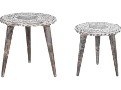 Beistelltisch 2Er Set Mango Holz Dunkelbraun / Cremeweis Rund Adro