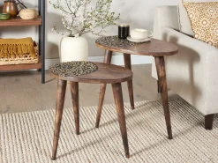 Beistelltisch 2Er Set Mango Holz Dunkelbraun Oval Khetua