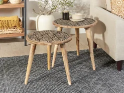 Beistelltisch 2Er Set Mango Holz Hellbraun Rund Sharma