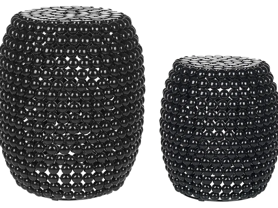 Beistelltisch 2Er Set Schwarz Perlen-Optik Oval Uhana