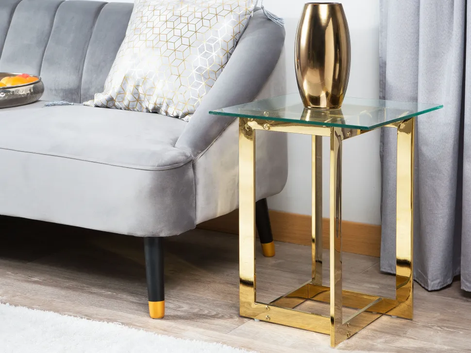 Beistelltisch Glas Gold Quadratisch 40 X 40 Cm Crystal