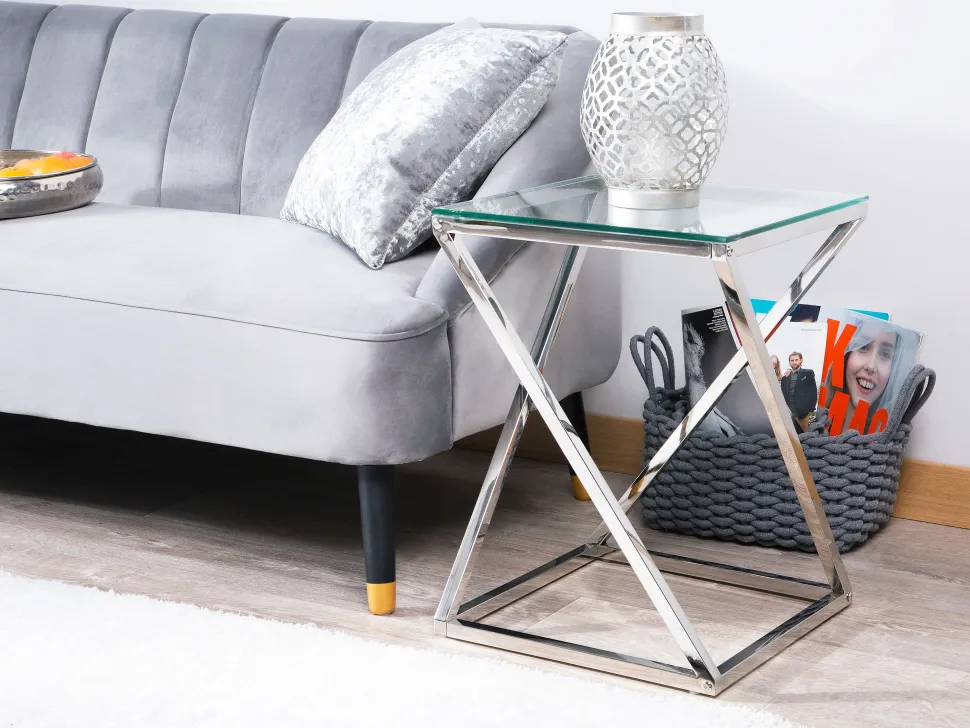 Beistelltisch Glas Silber Quadratisch 40 X 40 Cm Beverly