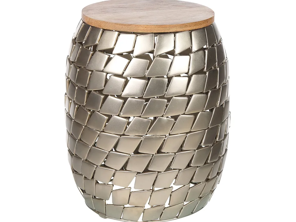 Beistelltisch Mango Holz Hellbraun / Silber Rund O 22 Cm Jabiru