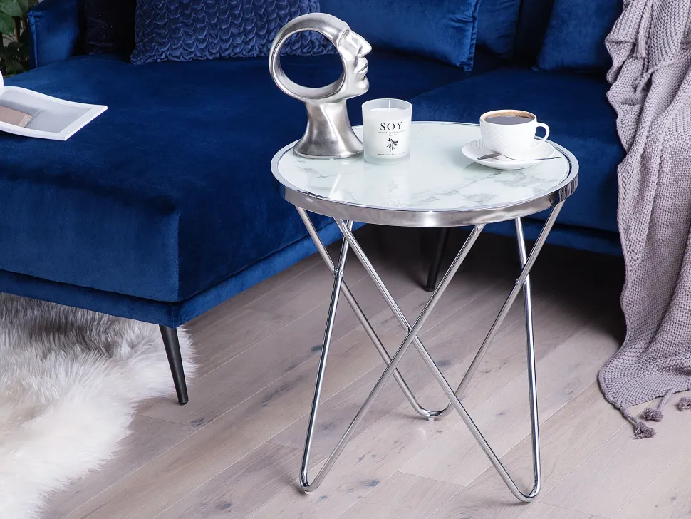 Beistelltisch Marmor Optik Weis / Silber 50 Cm Meridian Ii