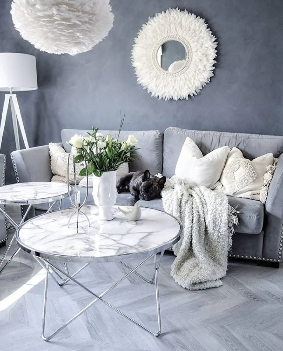 Beistelltisch Marmor Optik Weis / Silber 50 Cm Meridian Ii