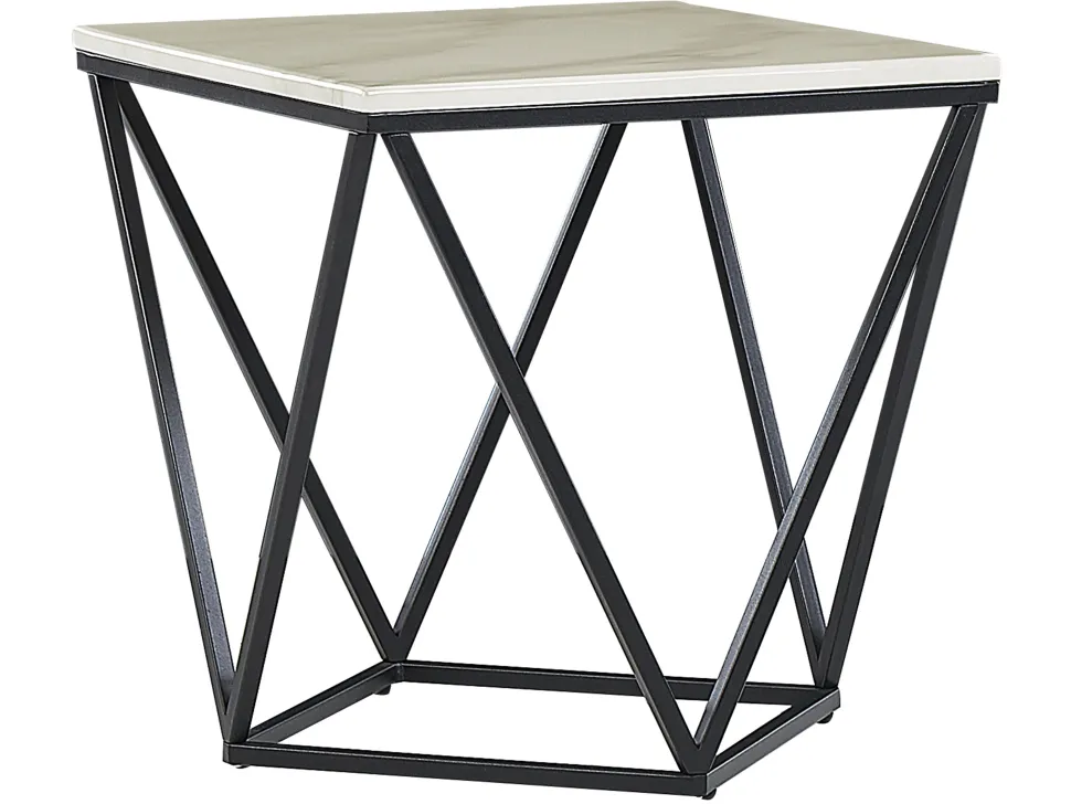 Beistelltisch Marmor Optik Beige / Schwarz Quadratisch 50 X 50 Cm Malibu