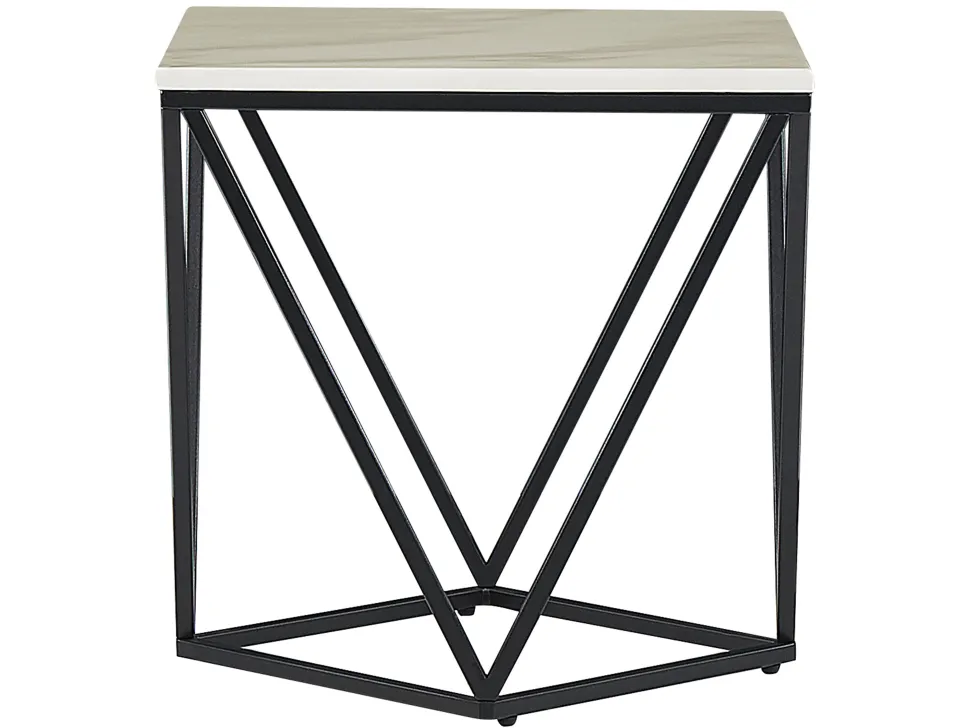 Beistelltisch Marmor Optik Beige / Schwarz Quadratisch 50 X 50 Cm Malibu