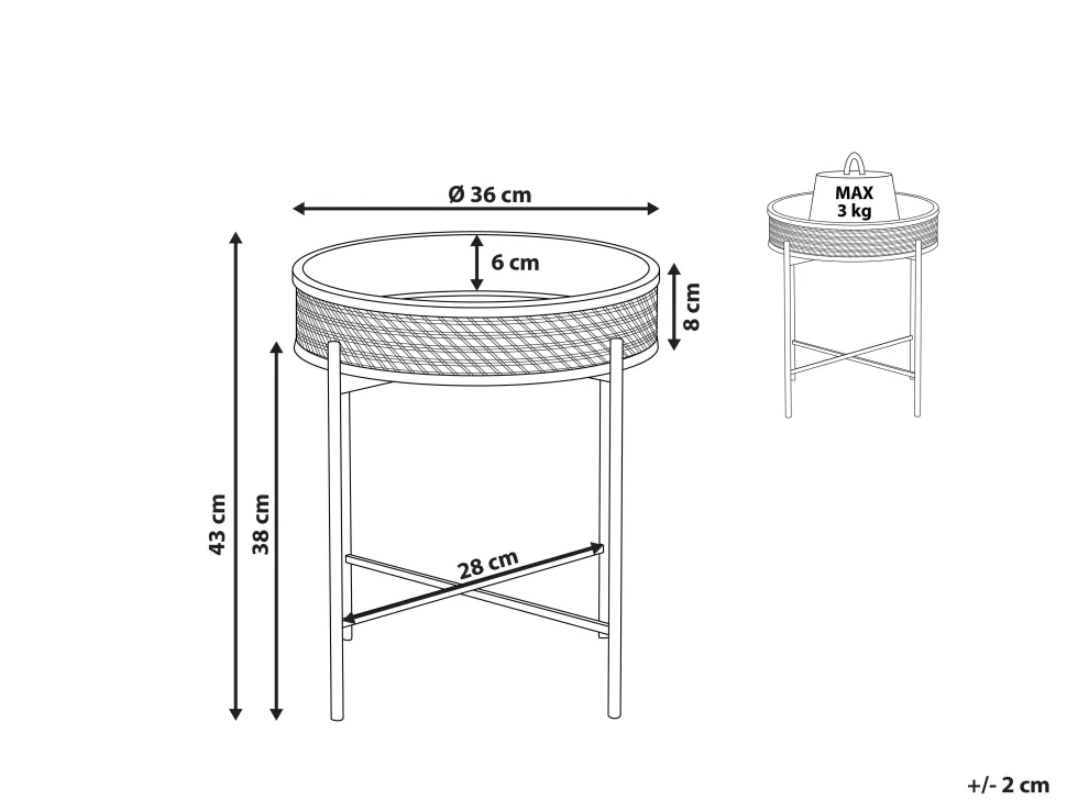Beistelltisch Rattan / Metall Schwarz 36 Cm Vienna