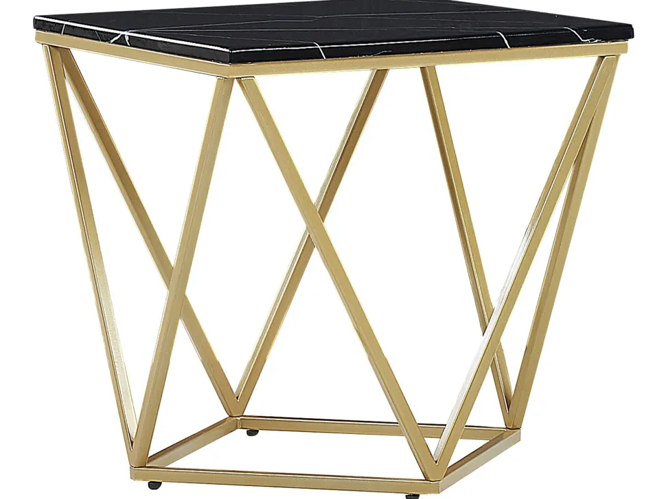 Beistelltisch Schwarz / Gold Marmor Optik Quadratisch 50 X 50 Cm Malibu
