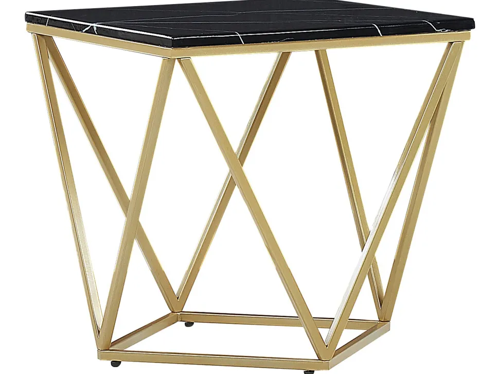 Beistelltisch Schwarz / Gold Marmor Optik Quadratisch 50 X 50 Cm Malibu