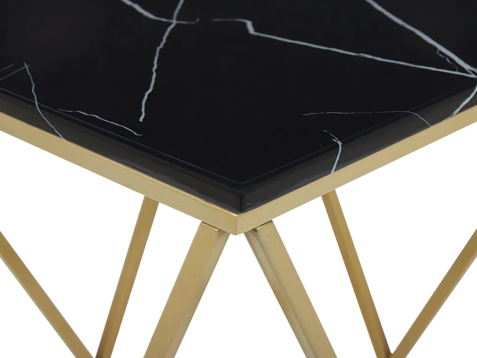 Beistelltisch Schwarz / Gold Marmor Optik Quadratisch 50 X 50 Cm Malibu