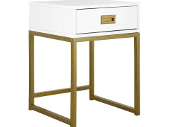 Beistelltisch Weis / Gold 1 Schublade Quadratisch 40 X 40 X 57 Cm Largo