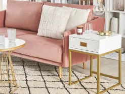 Beistelltisch Weis / Gold 1 Schublade Quadratisch 40 X 40 X 57 Cm Largo