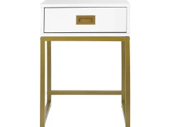 Beistelltisch Weis / Gold 1 Schublade Quadratisch 40 X 40 X 57 Cm Largo