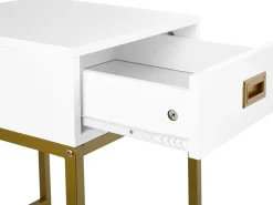 Beistelltisch Weis / Gold 1 Schublade Quadratisch 40 X 40 X 57 Cm Largo