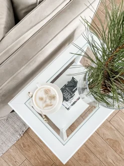 Beistelltisch Weis Glas Rechteckig 40 X 57 Cm Attu
