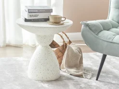Beisttelltisch Beton Weis Terrazzo Optik Rund 50 Cm Caffi