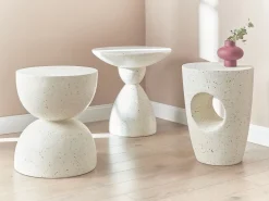 Beisttelltisch Beton Weis Terrazzo Optik Rund 40 Cm Caoria