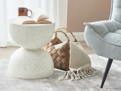 Beisttelltisch Beton Weis Terrazzo Optik Rund 40 Cm Caoria