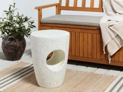 Beisttelltisch Beton Weis Terrazzo Optik Rund 37 Cm Edolo