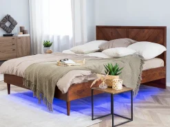 Bett Dunkler Holzfarbton 160 X 200 Cm Mit Led-Beleuchtung Bunt Mialet