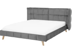 Bett Grau Samtstoff 160 X 200 Cm Senlis
