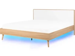 Bett Heller Holzfarbton / Weis 160 X 200 Cm Mit Led-Beleuchtung Bunt Serris