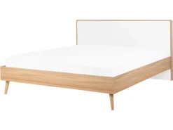 Bett Heller Holzfarbton / Weis 160 X 200 Cm Mit Led-Beleuchtung Bunt Serris