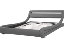 Bett Kunstleder Grau 180 X 200 Cm Mit Led-Beleuchtung Avignon