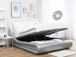 Bett Kunstleder Silber Mit Bettkasten Hochklappbar 180 X 200 Cm Avignon