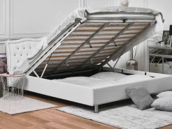 Bett Kunstleder Weis Mit Bettkasten Hochklappbar 180 X 200 Cm Metz