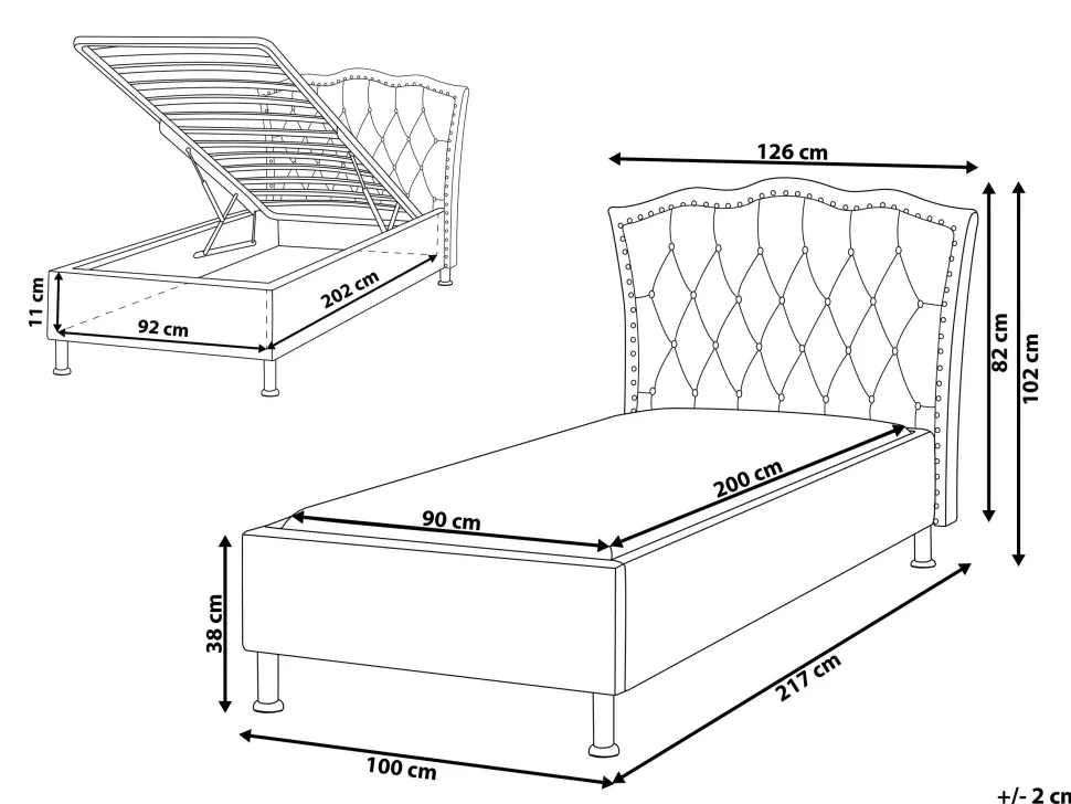 Bett Samtstoff Beige Mit Bettkasten Hochklappbar 90 X 200 Cm Metz