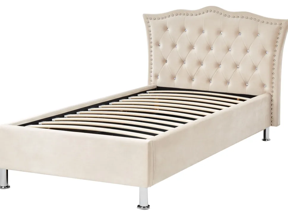 Bett Samtstoff Beige Mit Bettkasten Hochklappbar 90 X 200 Cm Metz