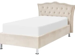 Bett Samtstoff Beige Mit Bettkasten Hochklappbar 90 X 200 Cm Metz
